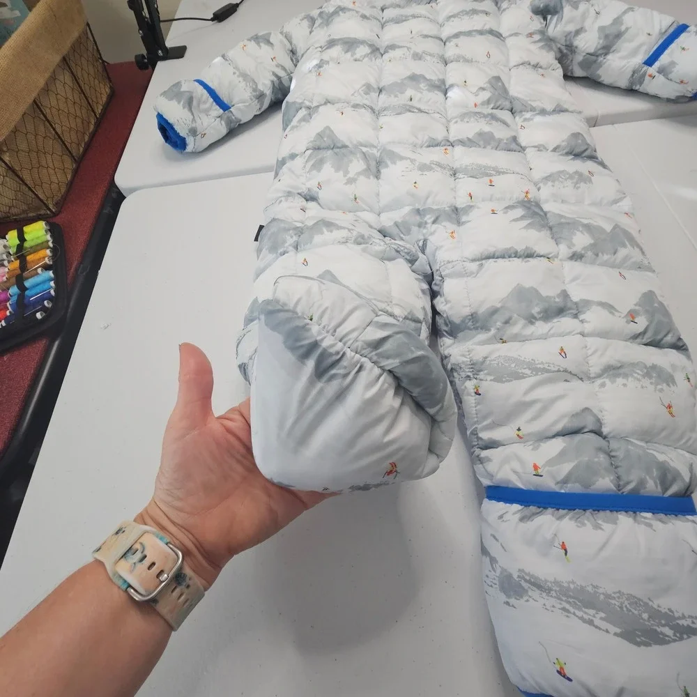 Spyder Puffer Bunting 24M White Blue Mountain Ski Scene Gorpcore Snowsuit